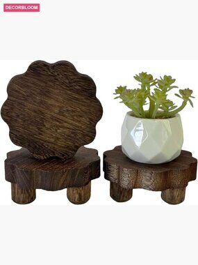 3 Scalloped Wood Display Risers with Detachable Legs Home Decor